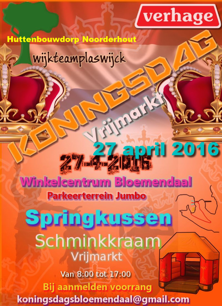 Poster Koningsdag Bloemendaal-Plaswijck 27 April 2016