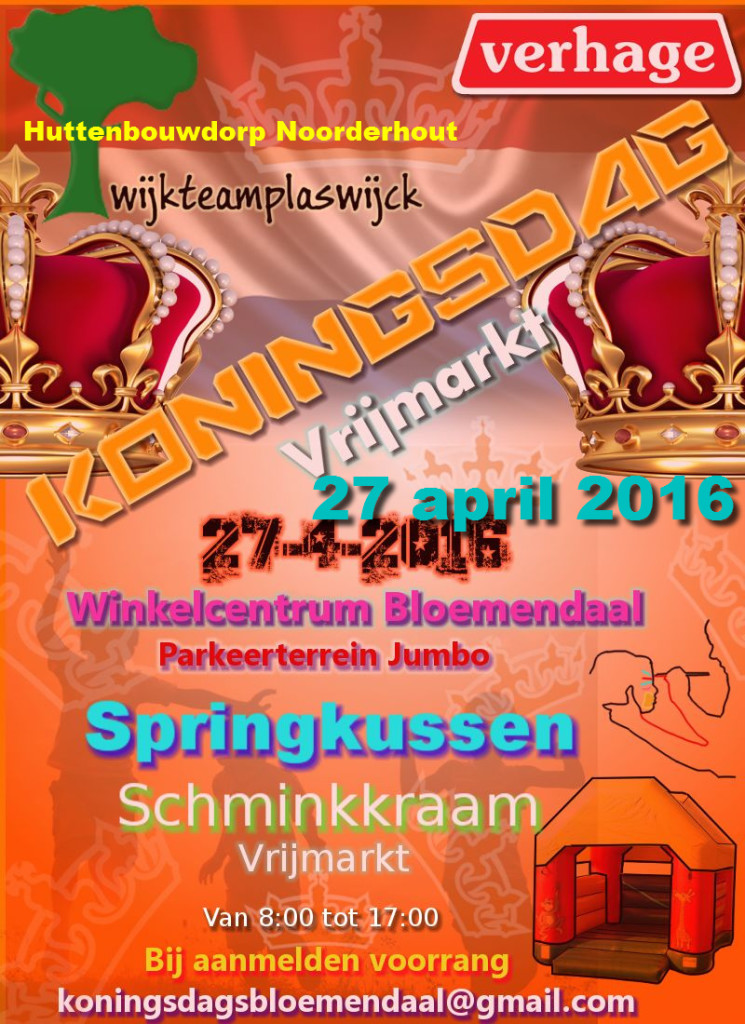 Poster Koningsdag Bloemendaal-Plaswijck 27 April 2016